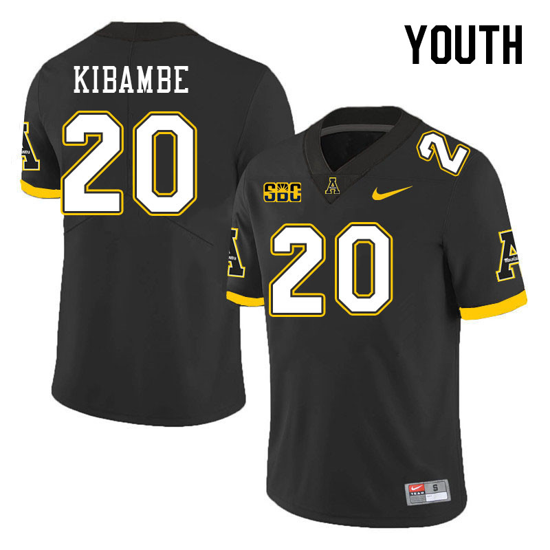 Youth #20 Nathan Kibambe Appalachian State Mountaineers College Football Jerseys Stitched Sale-Black